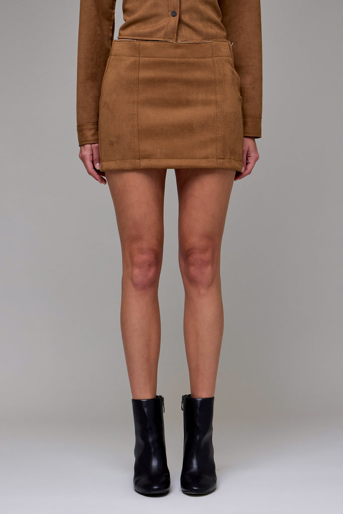 [PEYTON] Caramel Suede Low Rise Micro Miniskirt