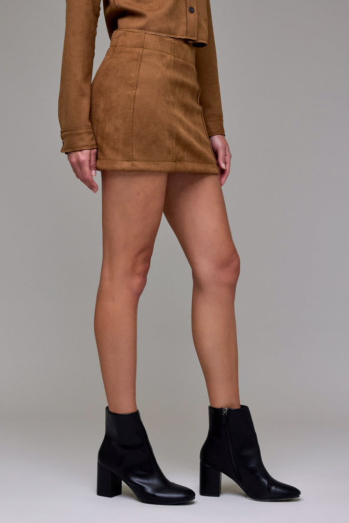[PEYTON] Caramel Suede Low Rise Micro Miniskirt