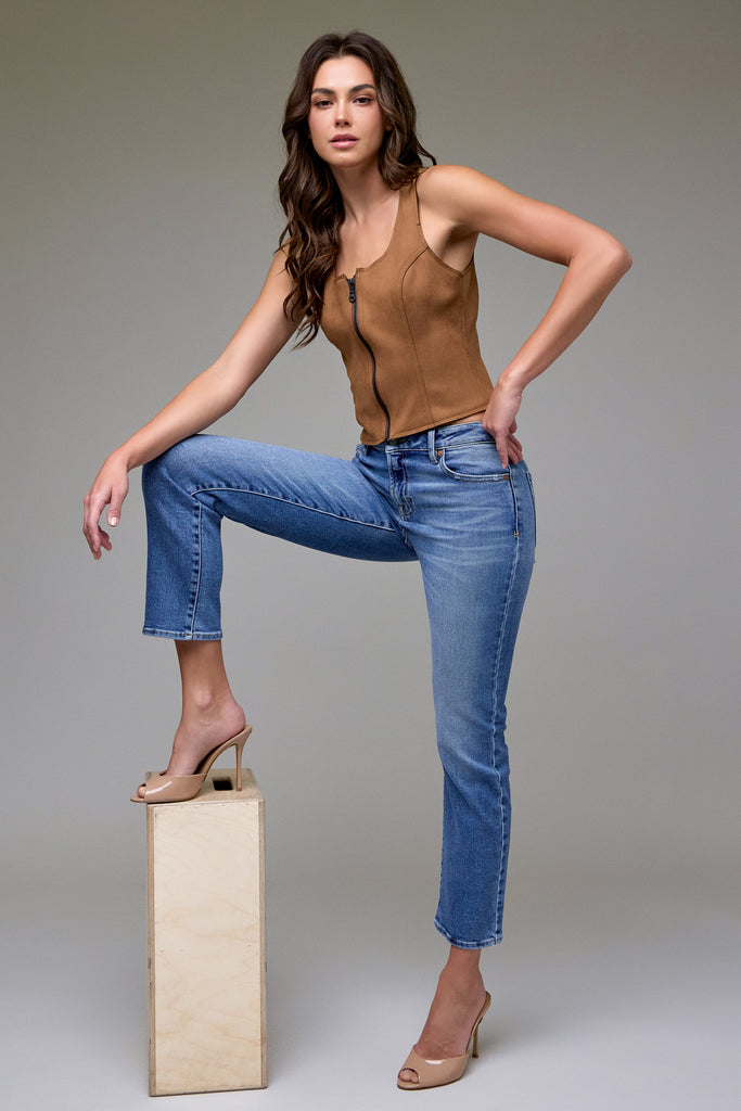 [QUINN] Medium Wash Clean Stretch Mid Rise Cigarette Skinny