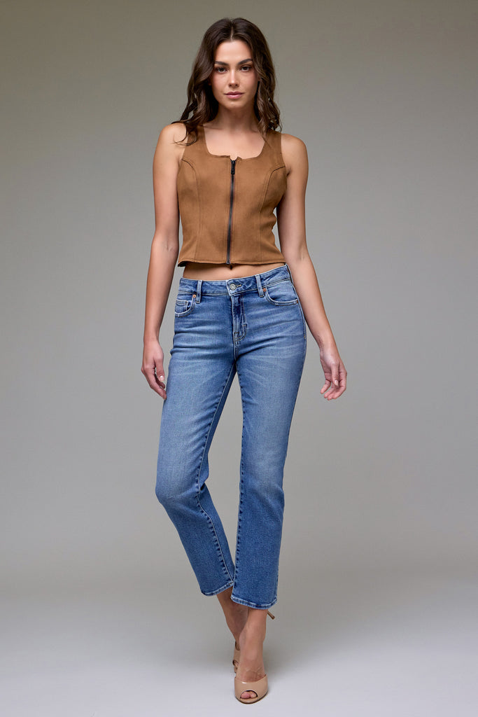 [QUINN] Medium Wash Clean Stretch Mid Rise Cigarette Skinny