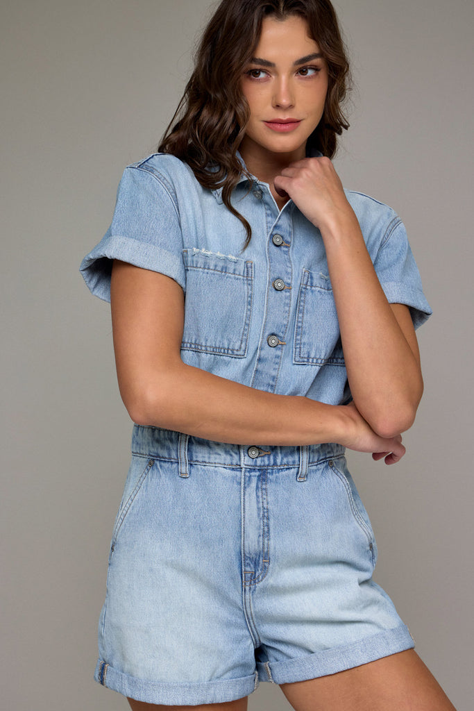 [DYLAN] Medium Light Classic Denim Short Romper