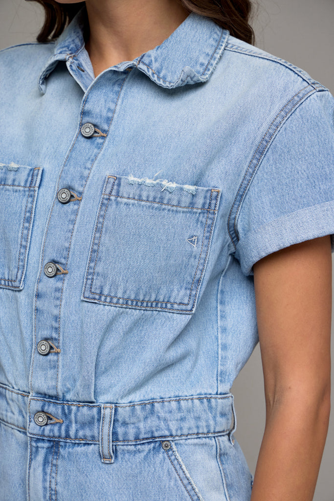 [DYLAN] Medium Light Classic Denim Short Romper