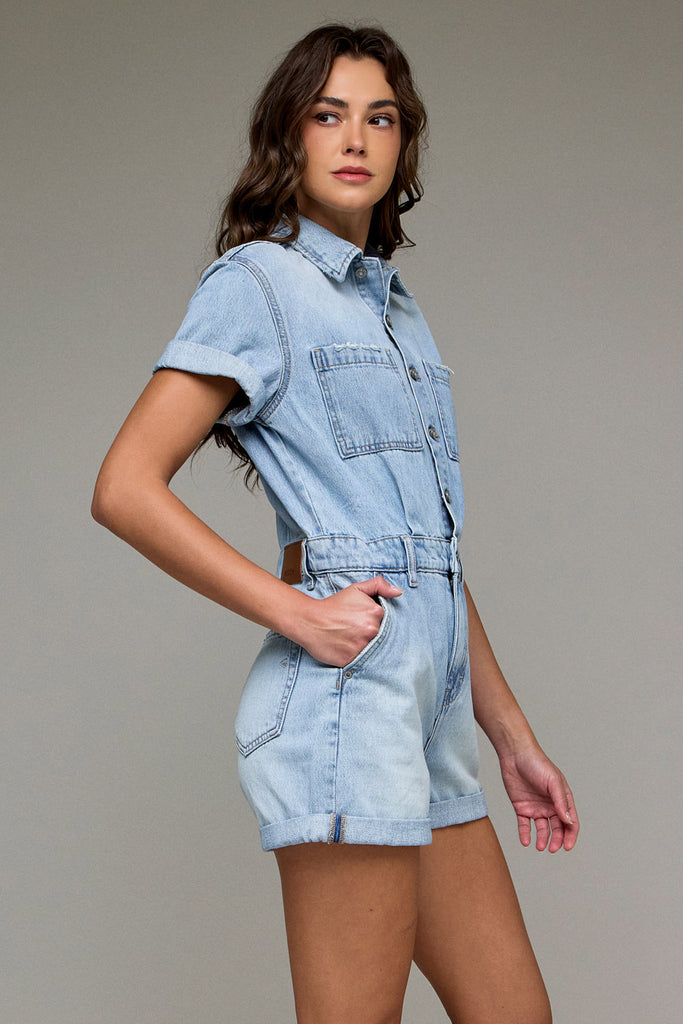 [DYLAN] Medium Light Classic Denim Short Romper