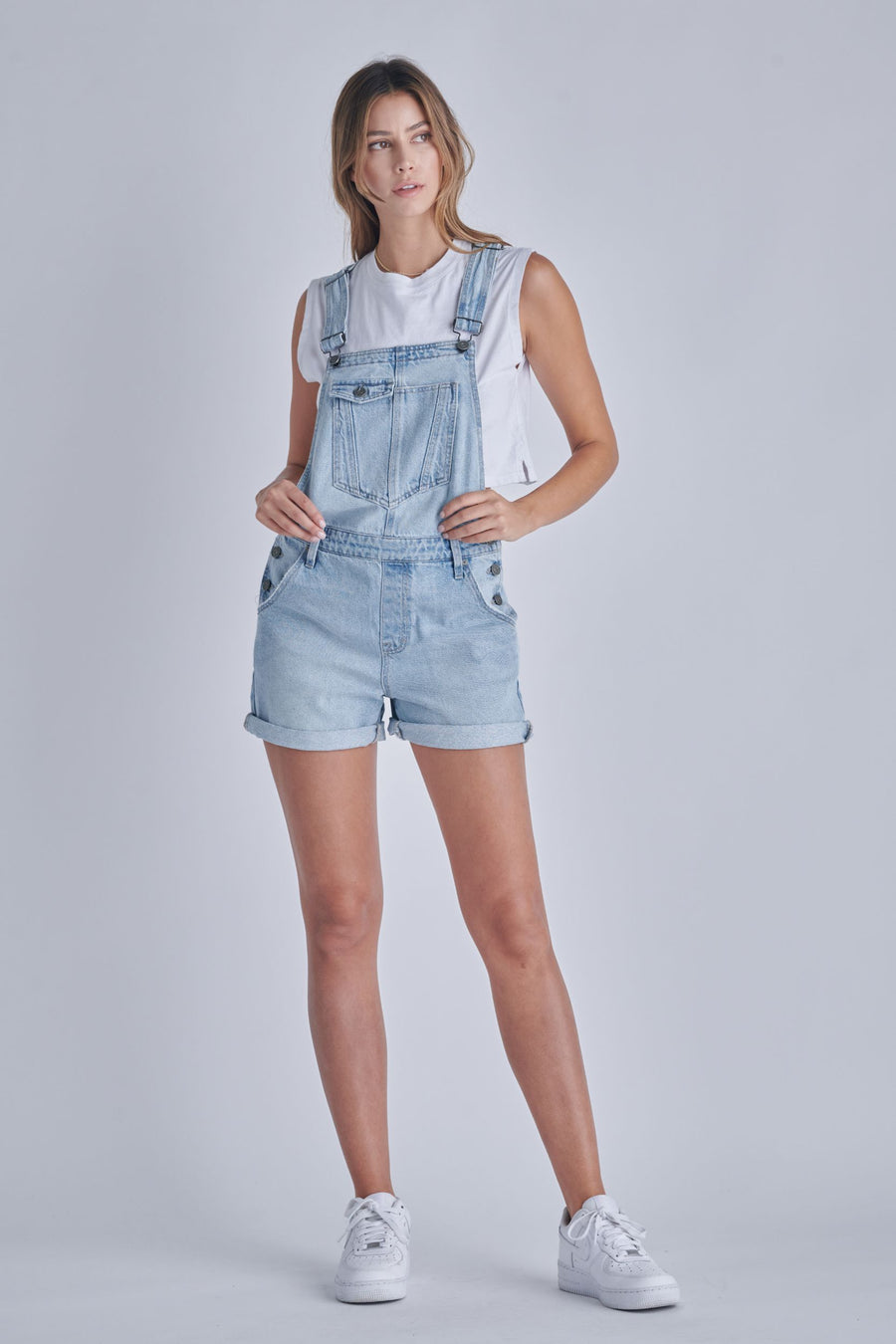 PIXIE <p/> LIGHT WASH CLASSIC CUFFED SHORTALL