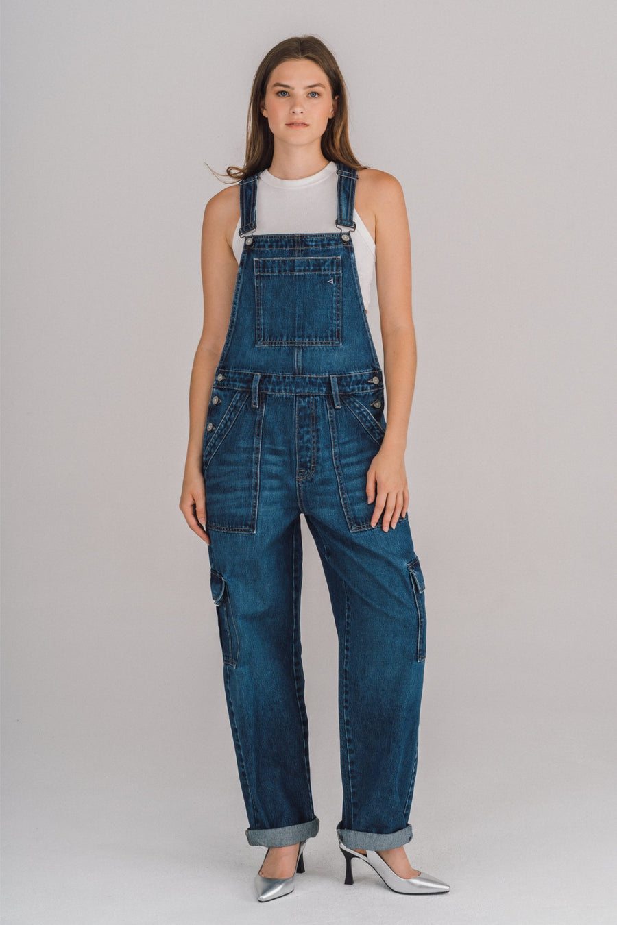 [DYLAN] DARK WASH BAGGY CARGO OVERALLS