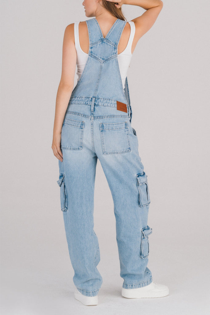 [DYLAN] LIGHT WASH BAGGY CARGO OVERALLS