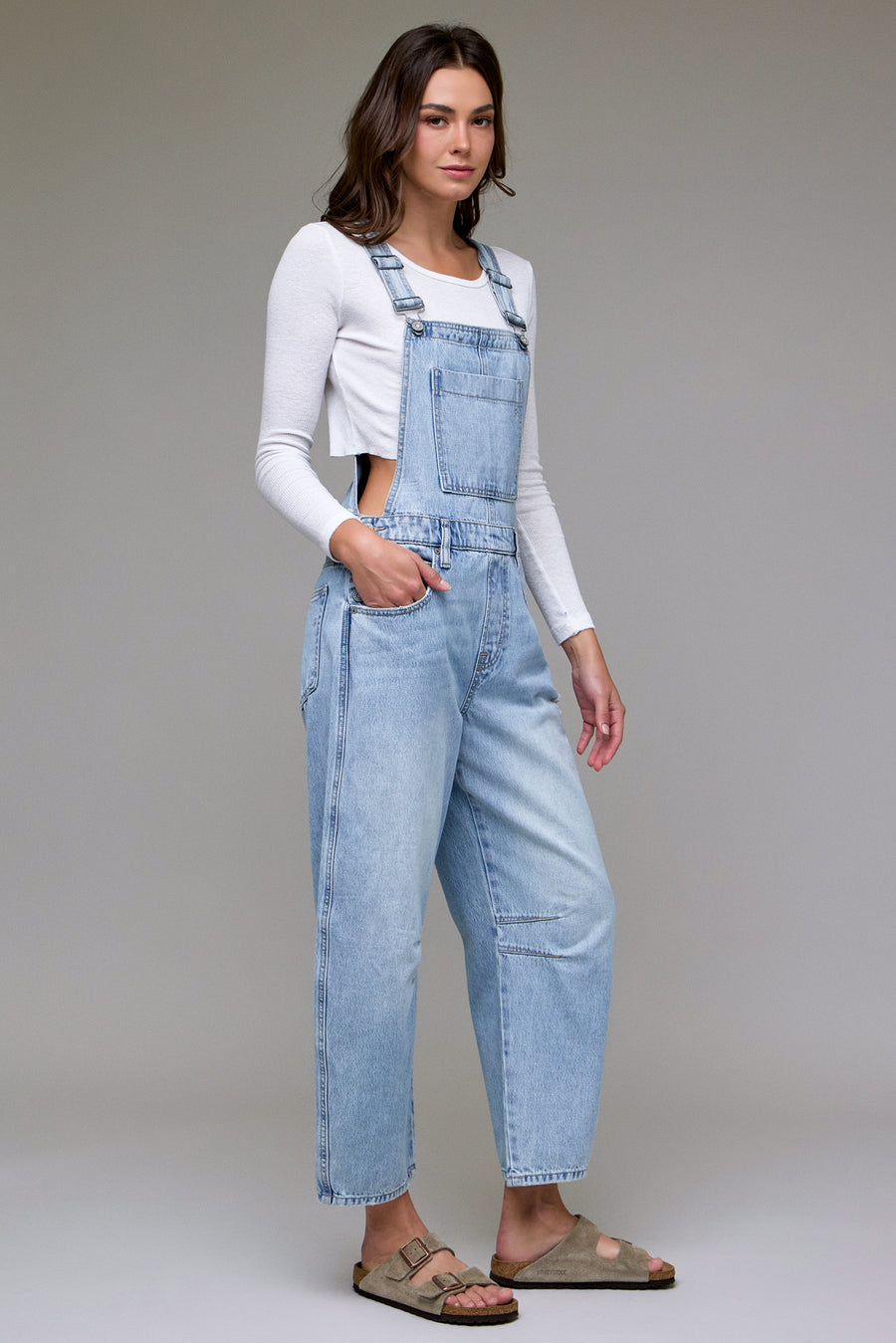 [DYLAN] Light Wash Classic Barrel Cropped Overall