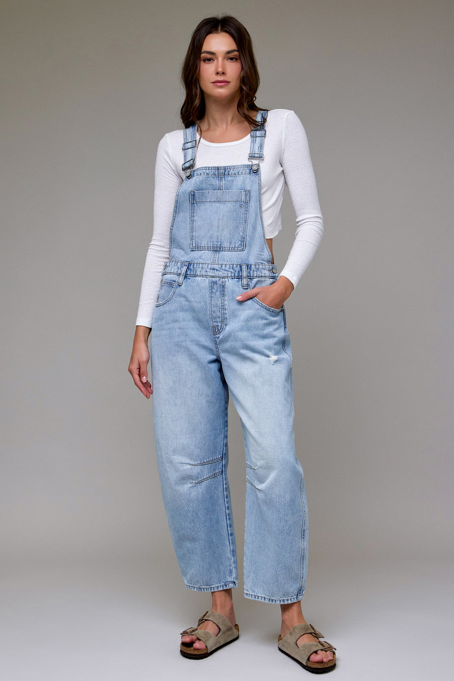 [DYLAN] Light Wash Classic Barrel Cropped Overall