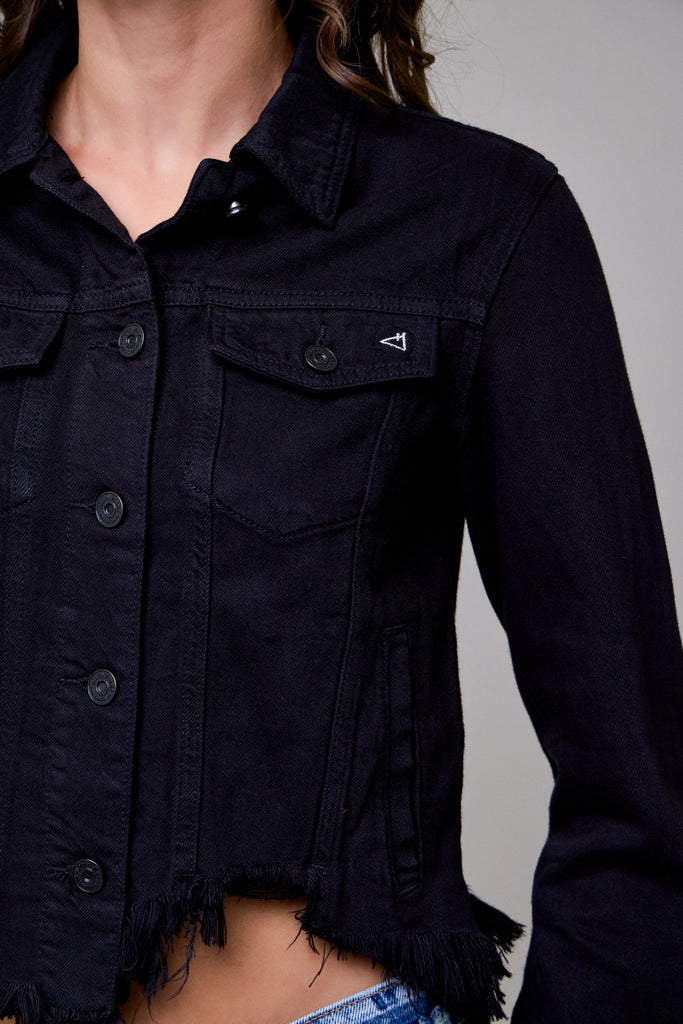 [REBEL] BLACK FRAYED BOTTOM FITTED JACKET