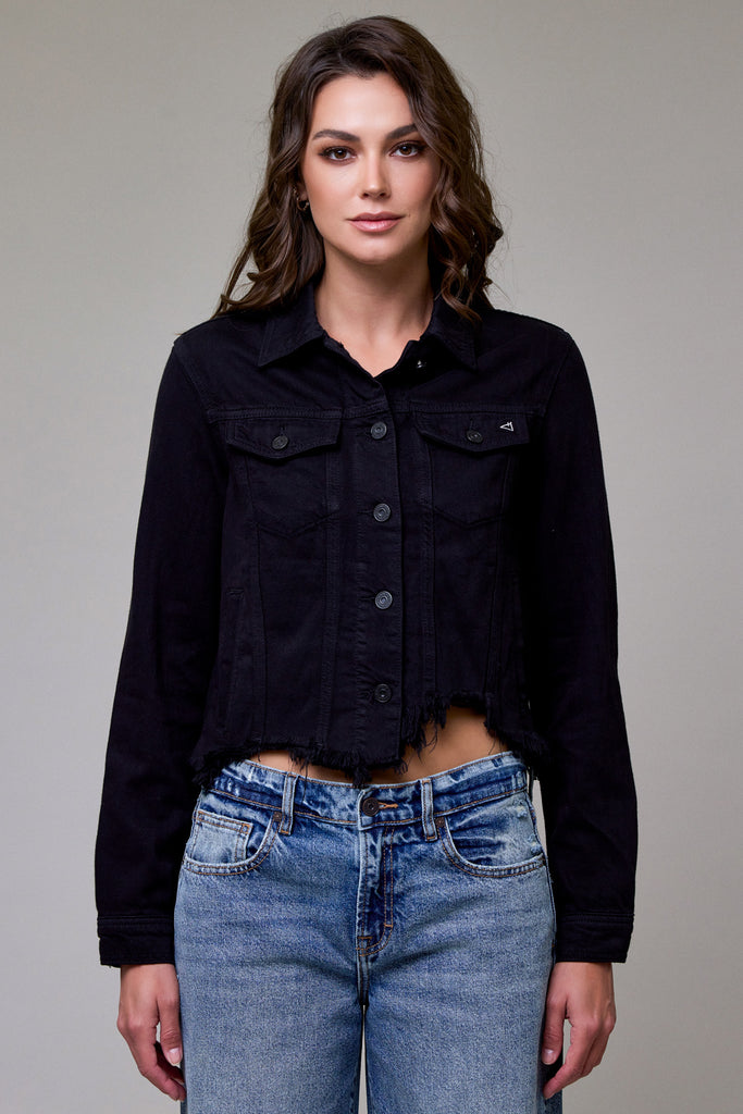 [REBEL] BLACK FRAYED BOTTOM FITTED JACKET