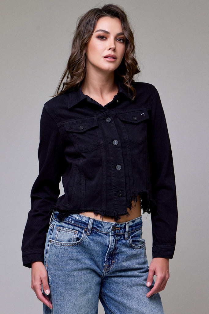 [REBEL] BLACK FRAYED BOTTOM FITTED JACKET