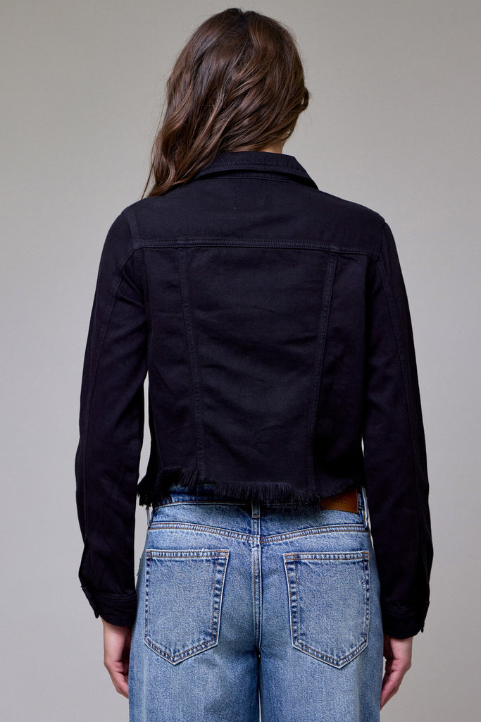 [REBEL] BLACK FRAYED BOTTOM FITTED JACKET