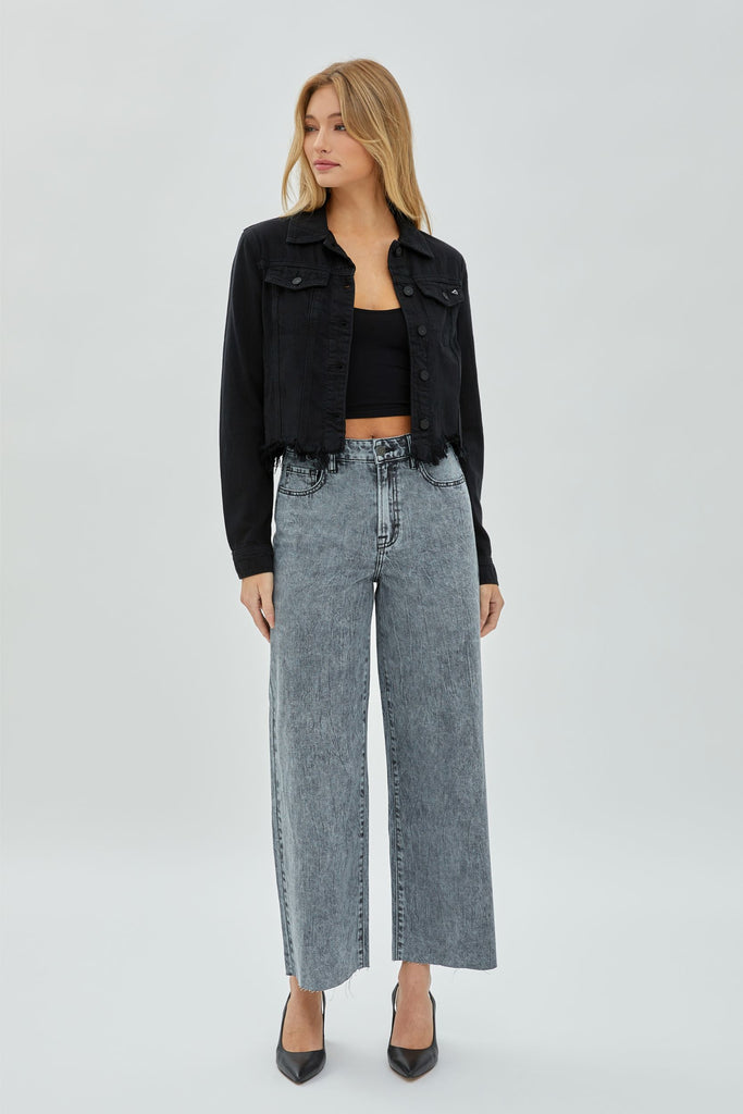 Denim jacket with frayed bottom on sale