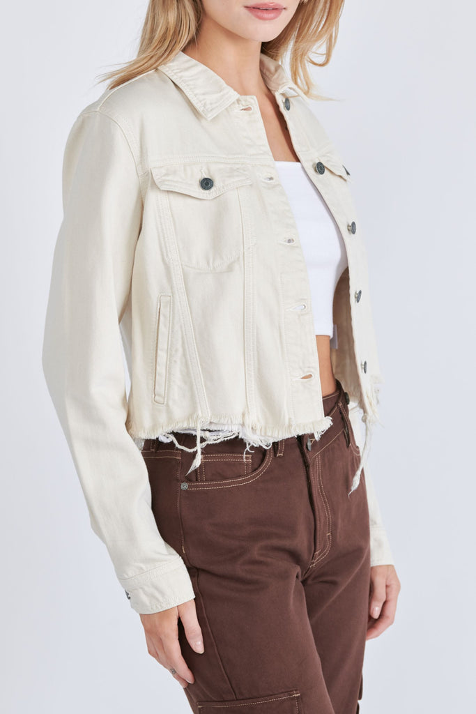 [REBEL] CREAM FRAYED JACKET