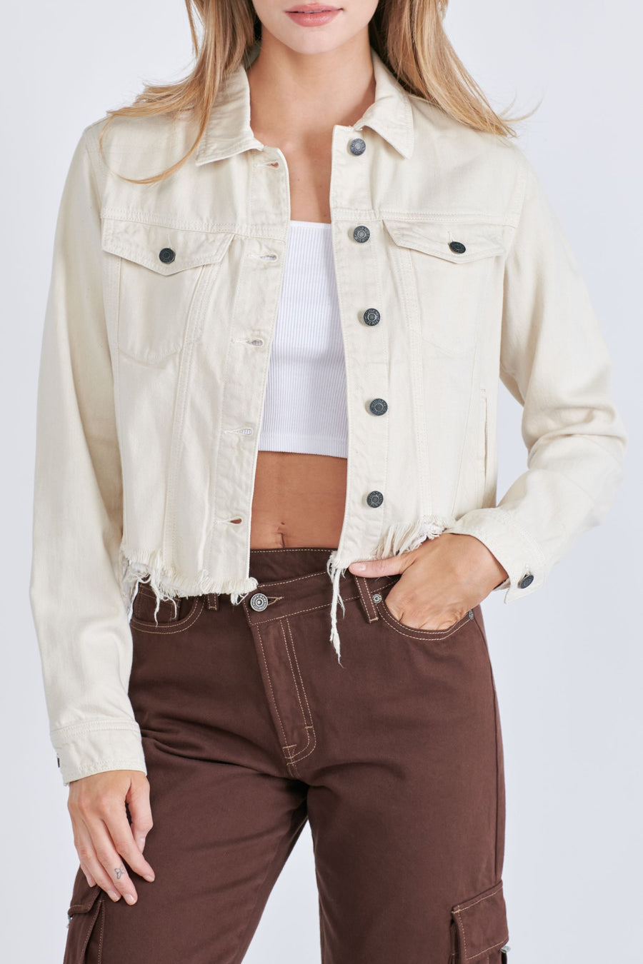 [REBEL] CREAM FRAYED JACKET