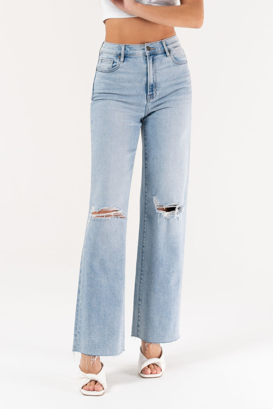 [LOGAN] LIGHT WASH KNEE DISTRESSED DAD  JEAN