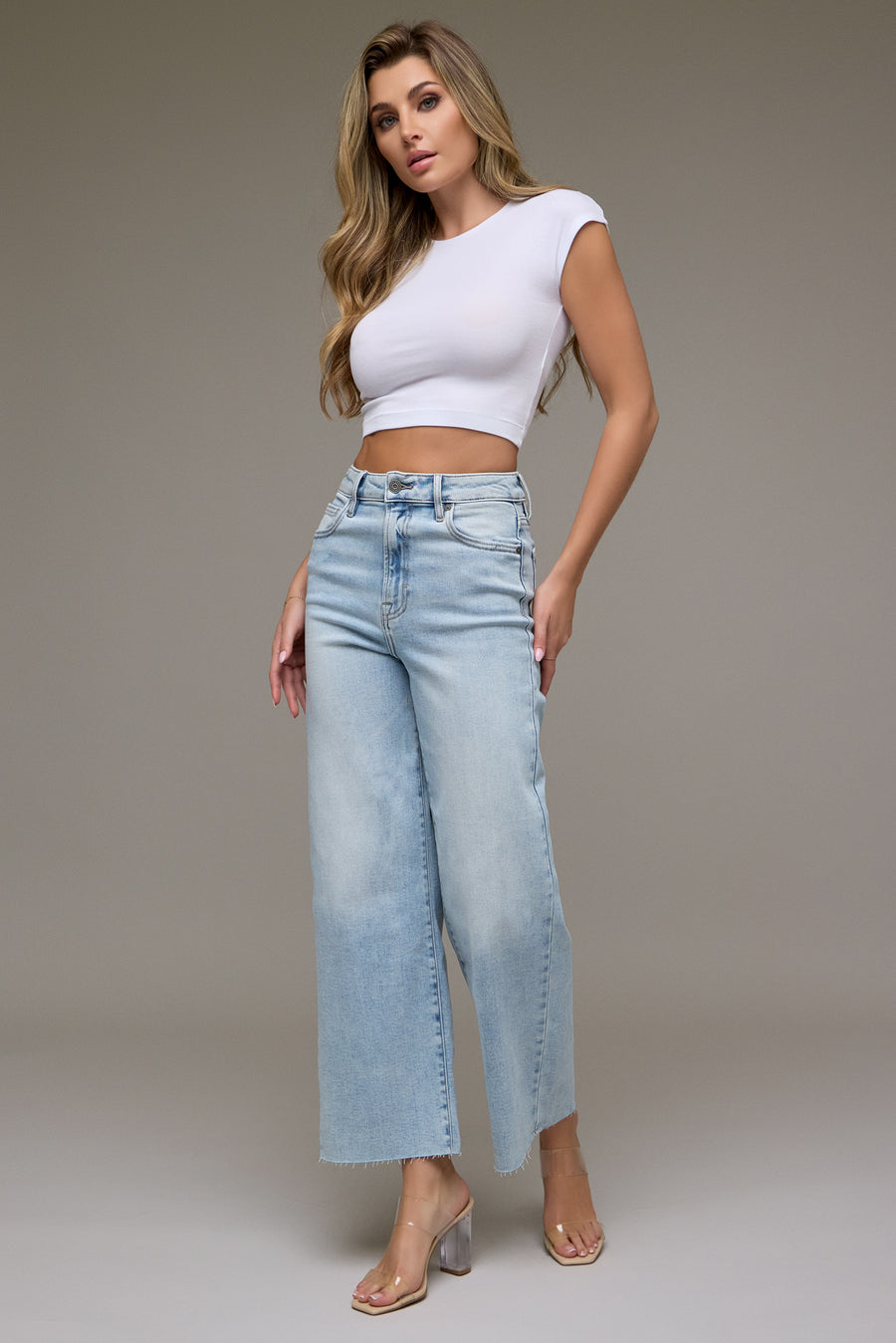 [NORI] Light Wash Clean Stretch Wide leg