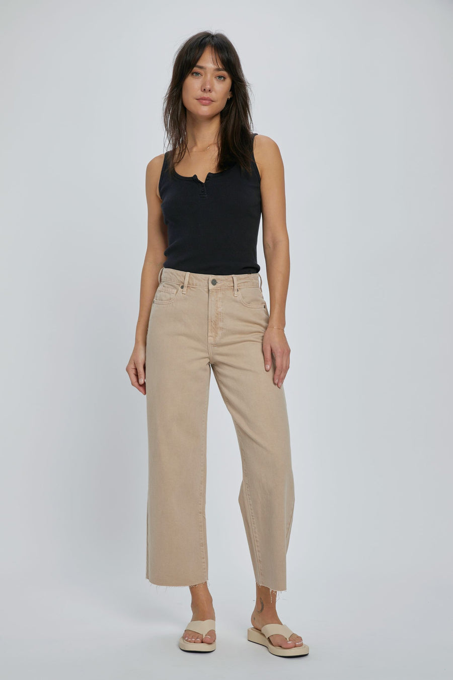 [NORI] KHAKI CROPPED WIDELEG