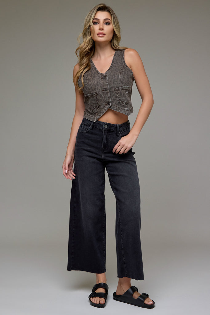 [NORI] Black Clean Cropped Wide leg