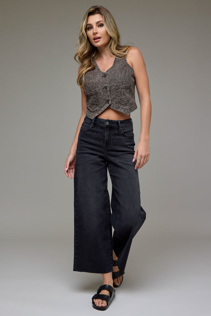 [NORI] Black Clean Cropped Wide leg