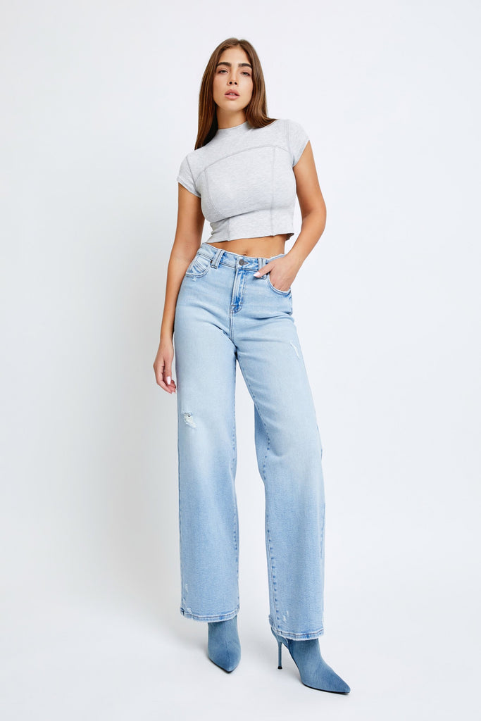 [NORI] Light Wash Clean Stretch 31" Inseam Wide leg