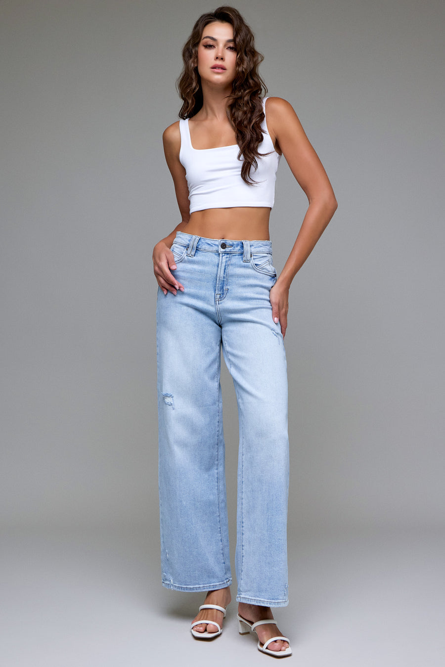 [NORI] Light Wash Clean Stretch 31" Inseam Wide leg