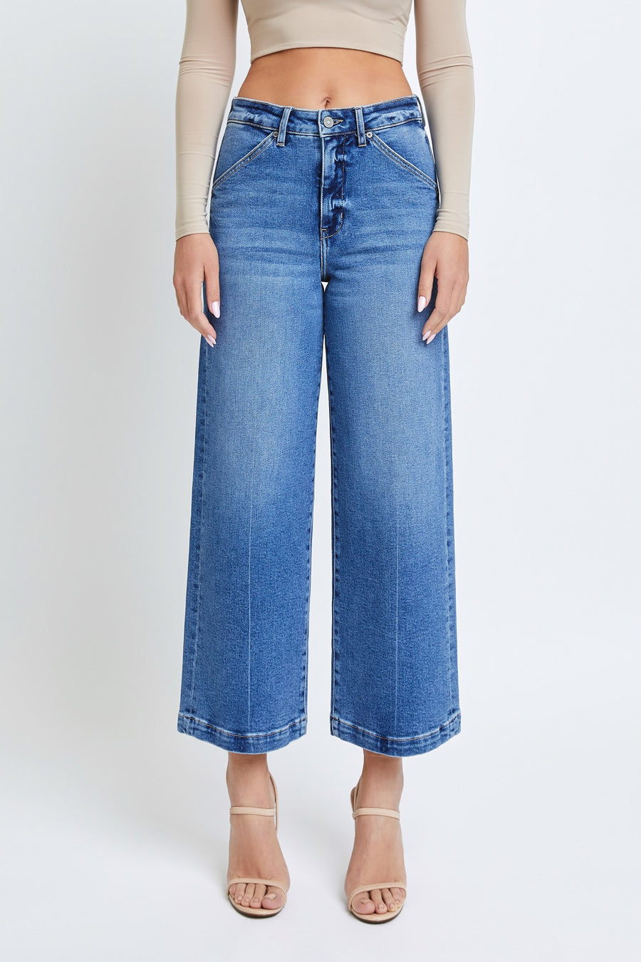 [NORI] DARK WASH CLEAN CROPPED WIDELEG TROUSER