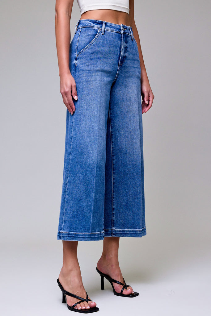 [NORI] Dark Wash Clean Cropped Wide leg Trouser