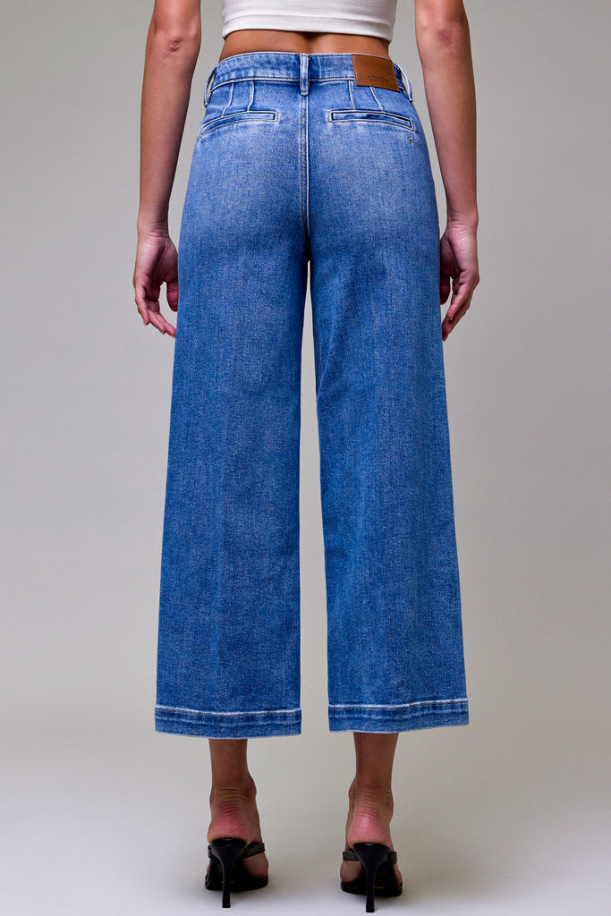 [NORI] Dark Wash Clean Cropped Wide leg Trouser