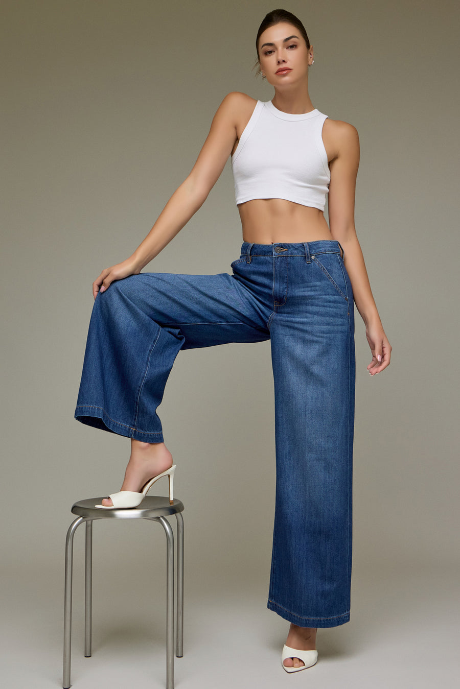 [NORI] Dark Wash 31" Inseam Wide leg Trouser