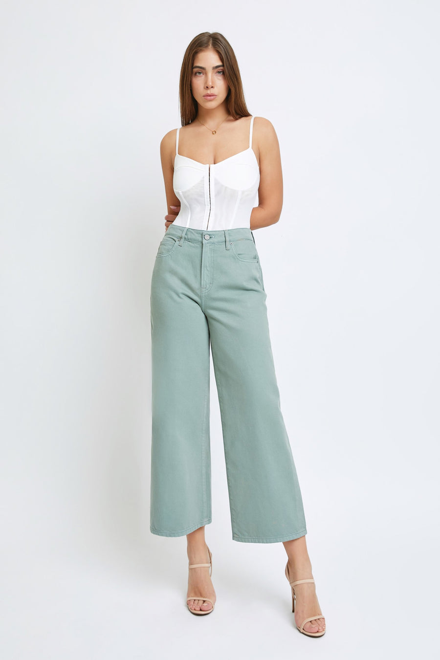 [NORI] SAGE WASH CLEAN CROPPED WIDELEG