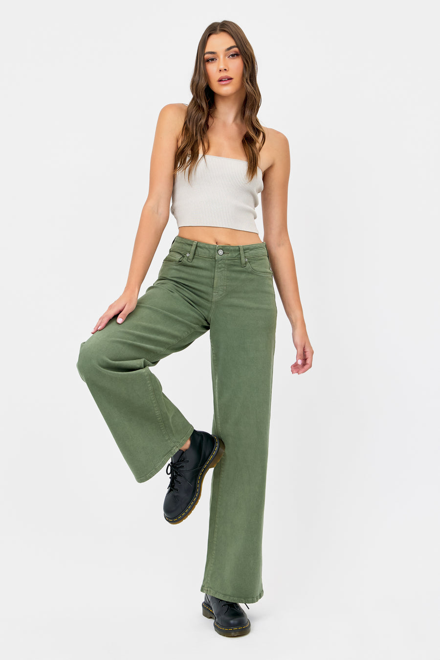 [NORI] GREEN STRETCH 32" INSEAM WIDELEG