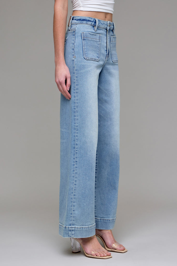[NORI] Light Wash Front Pocket Stretch Wide leg