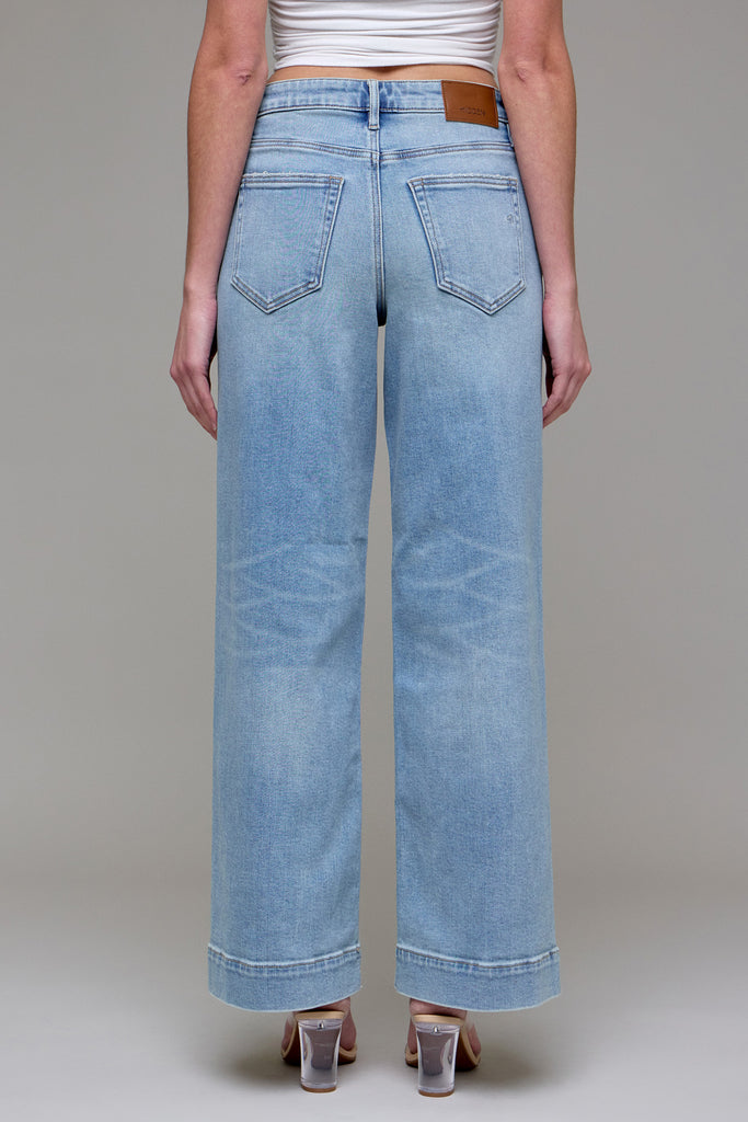 [NORI] Light Wash Front Pocket Stretch Wide leg