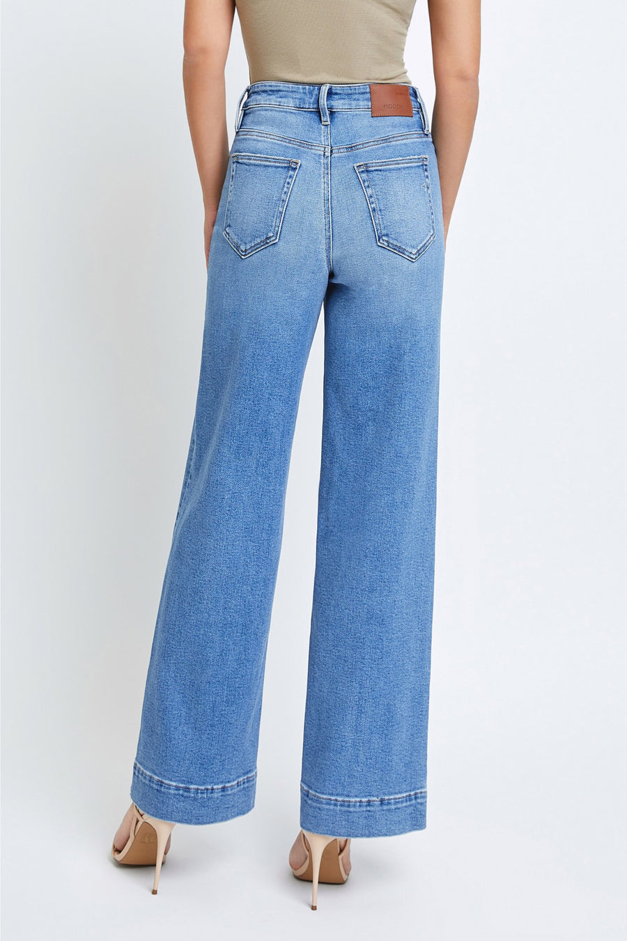 [NORI] MEDIUM WASH FRONT POCKET STREACH WIDELEG