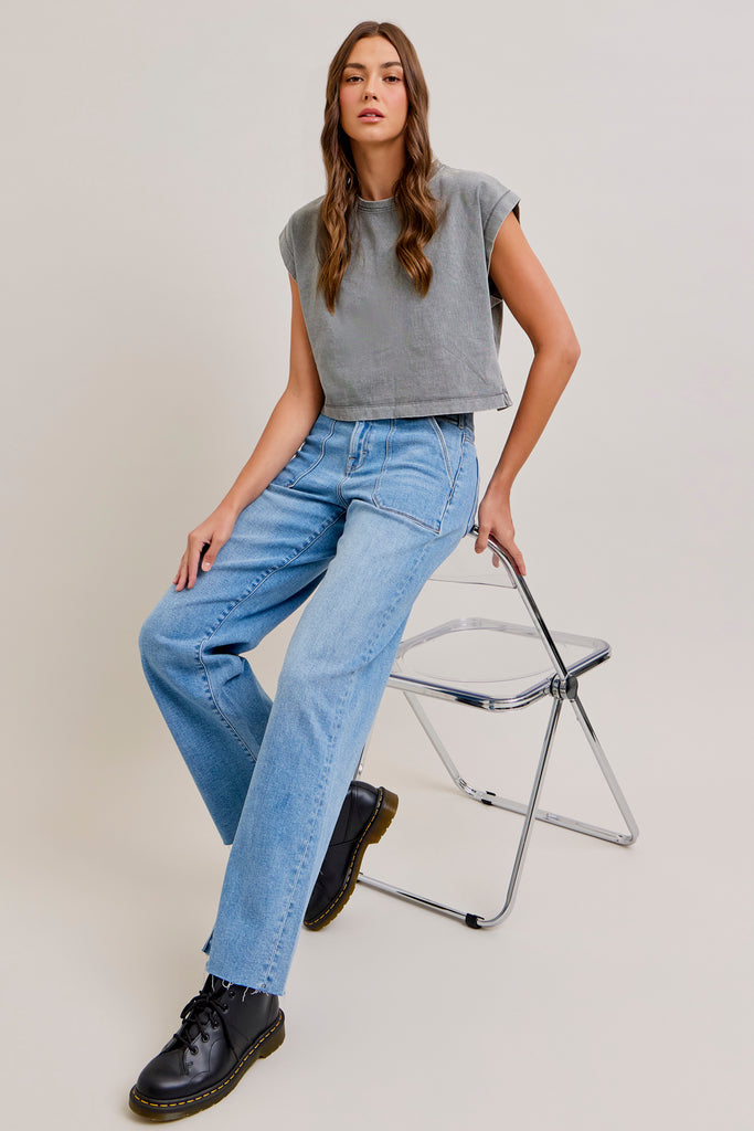 [LOGAN] MEDIUM TWO BUTTON PATCH POCKET DAD JEAN