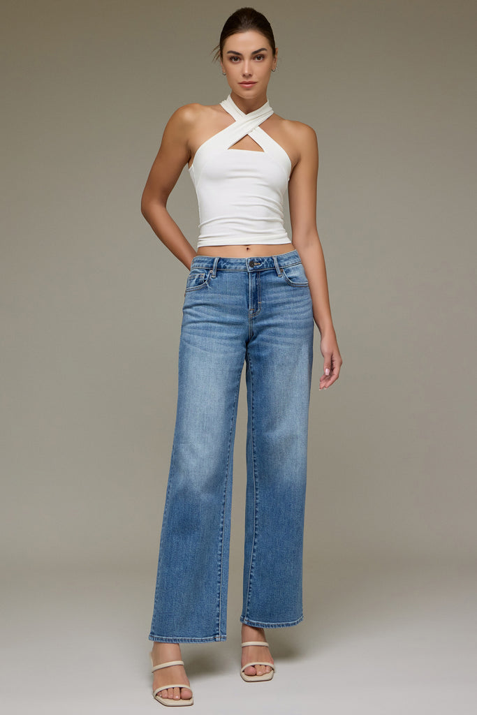 [LOGAN] Medium Dark Mid Rise Stretch 32" Inseam Dad Jean