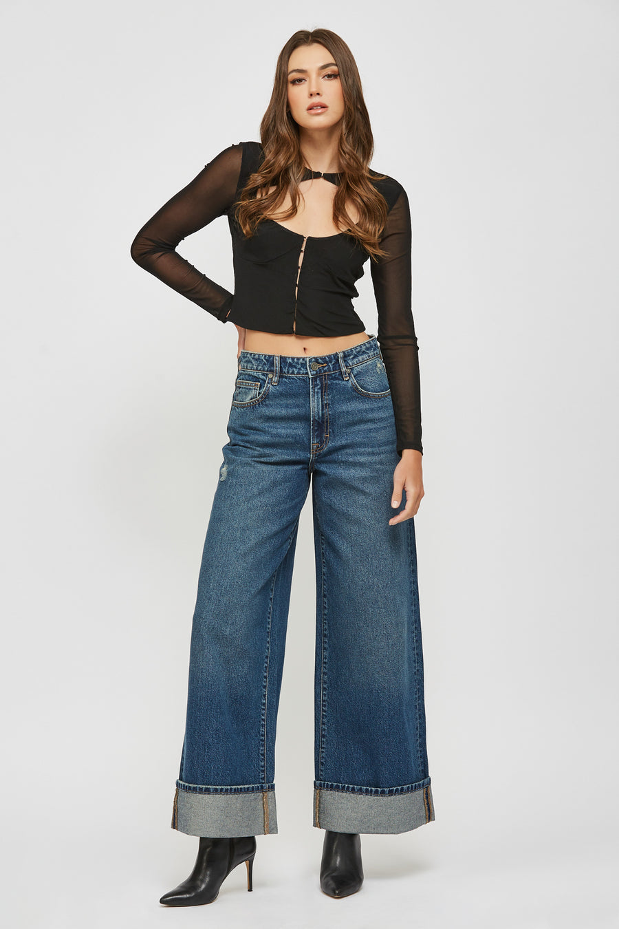 [NORI] DARK WASH CLEAN CLASSIC CUFFED SUPER WIDELEG