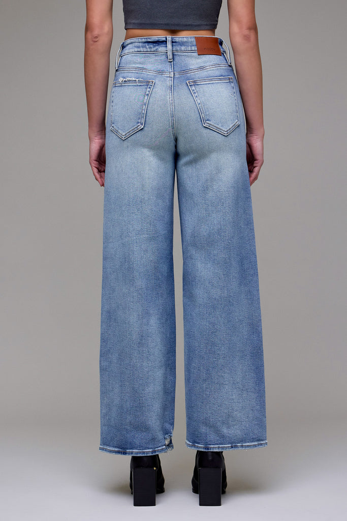 [NORI] Medium Wash Clean Stretch High Rise Wide Leg
