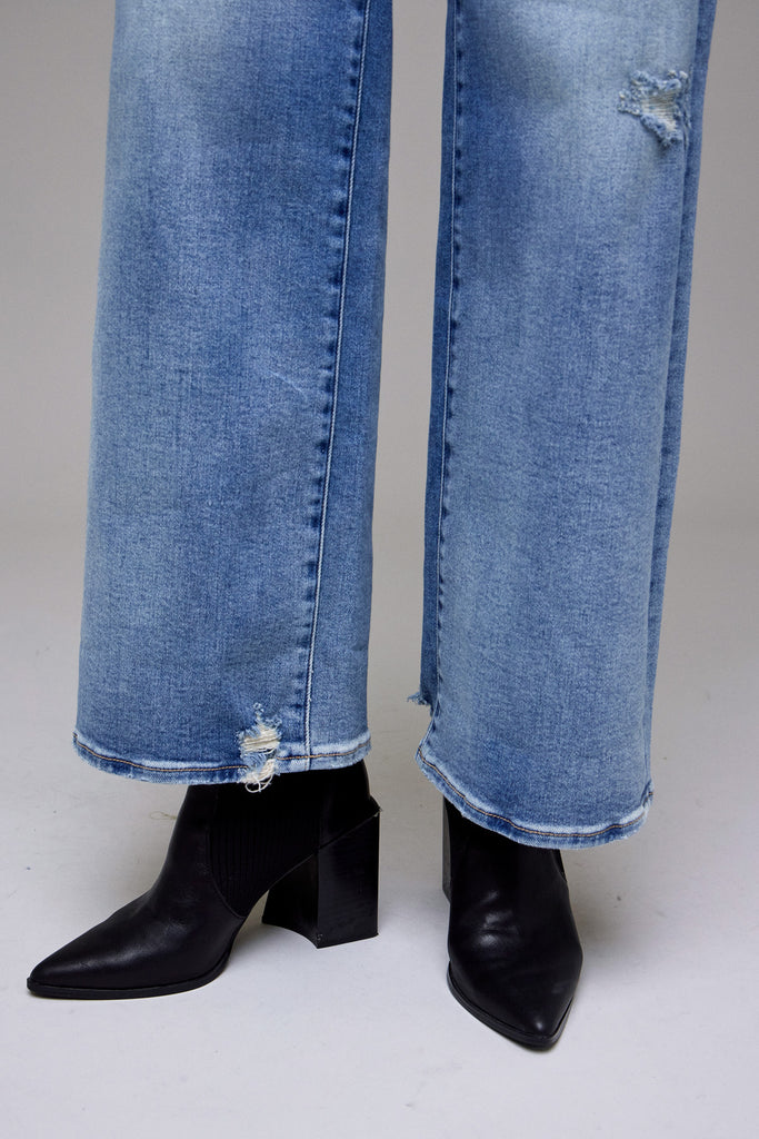 [NORI] Medium Wash Clean Stretch High Rise Wide Leg