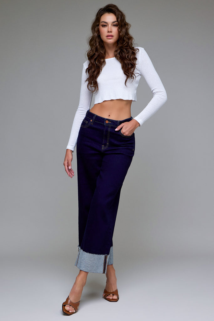 [NORI] Rinse Wash Cuffed 28" Inseam Wide leg