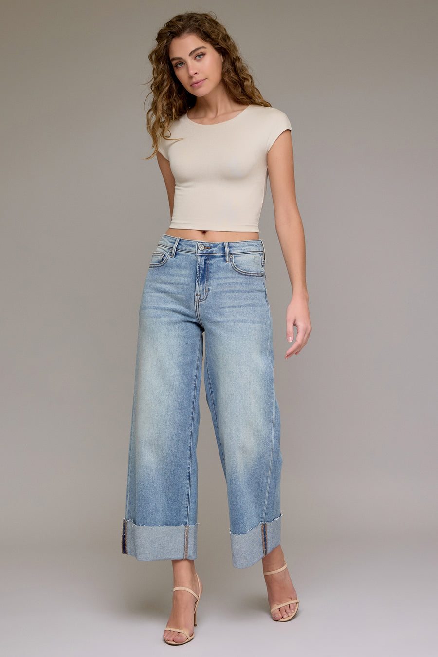 [NORI] Vintage Wash 28" Inseam High Rise Cuffed Wide Leg