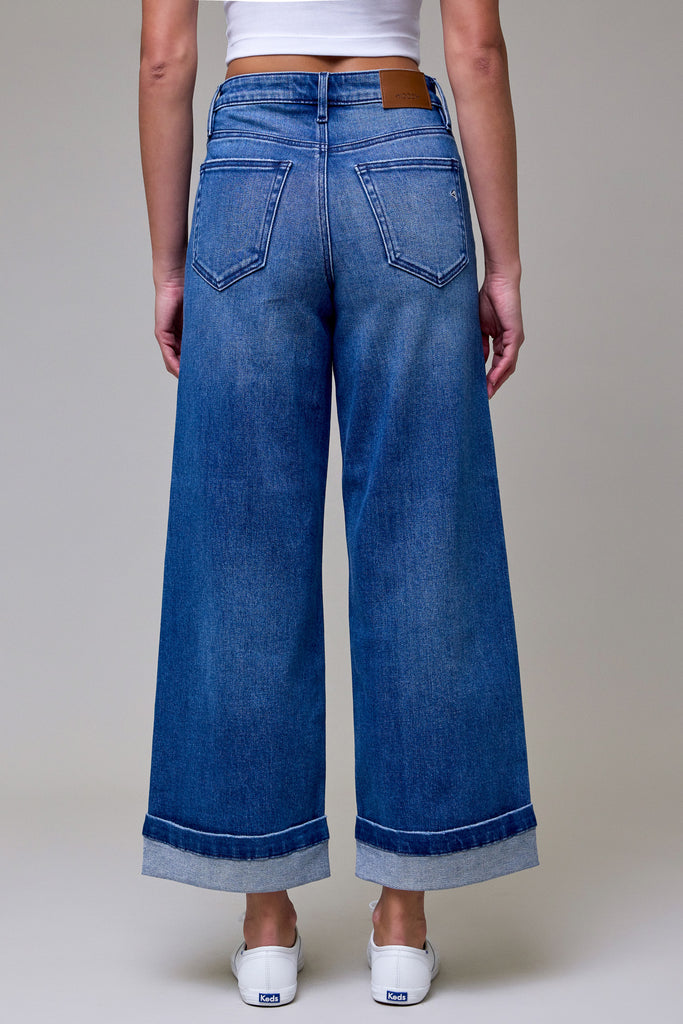 [NORI] Medium Wash 3" Cuffed High Rise Wide leg
