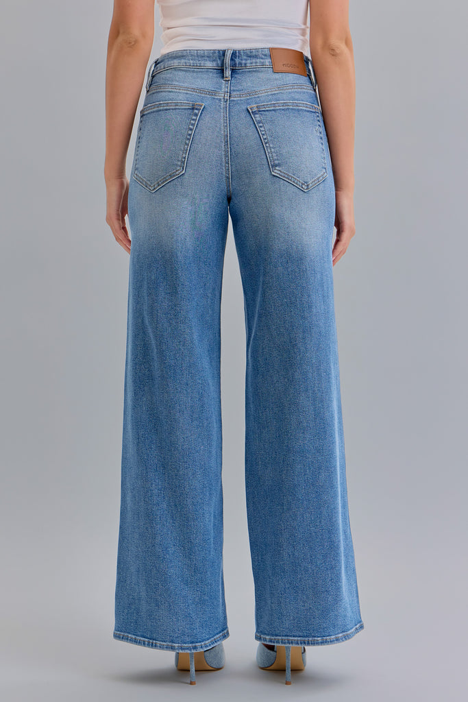 [NORI] Medium Wash Clean Stretch High Rise Wide Leg
