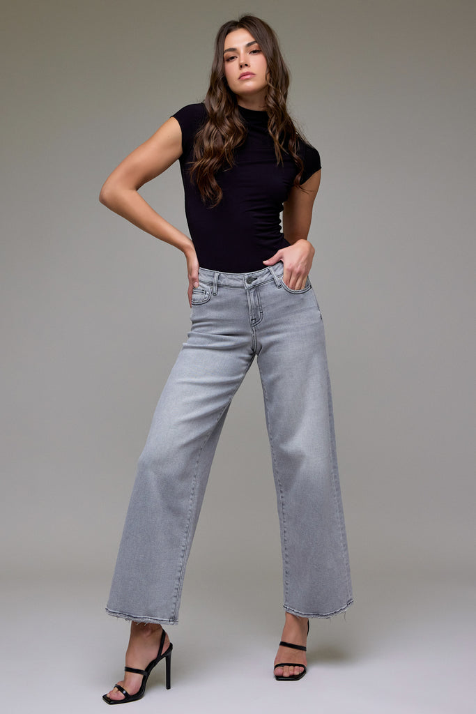 [NORI] Light Grey Clean Stretch Mid Rise Extra Wide leg