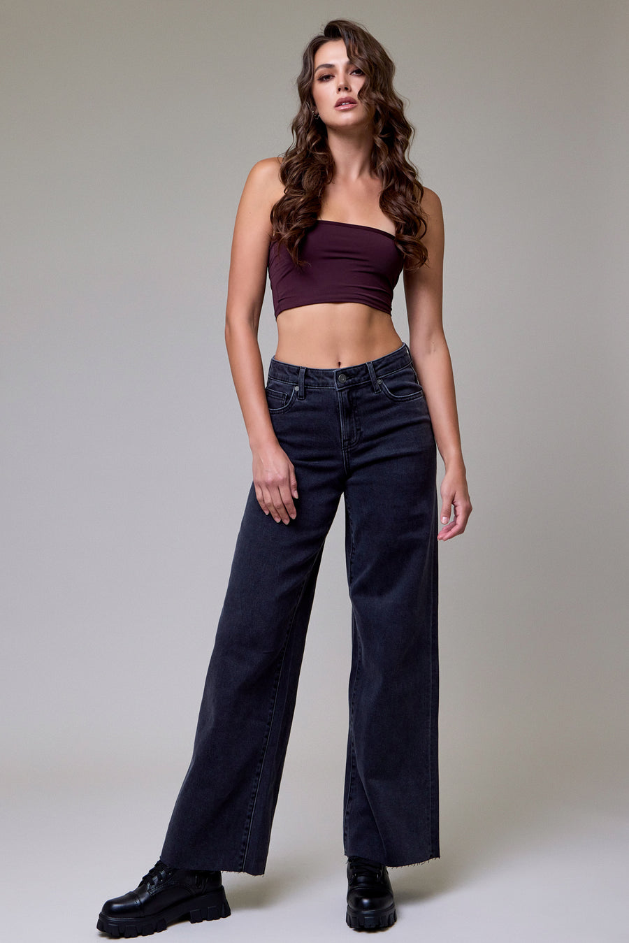 [NORI] Charcoal Wash Clean Stretch High Rise Wideleg