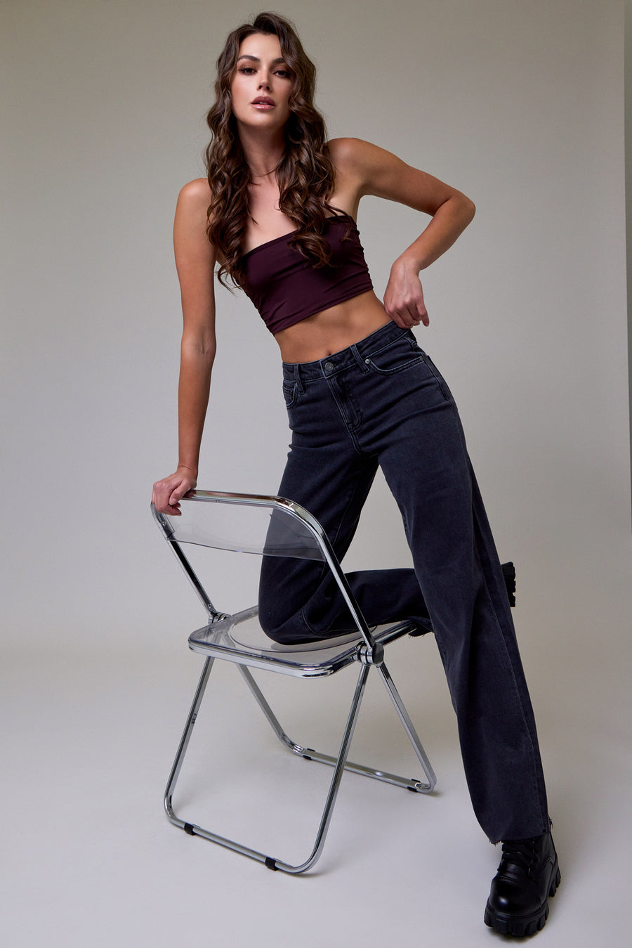 [NORI] Charcoal Wash Clean Stretch High Rise Wideleg