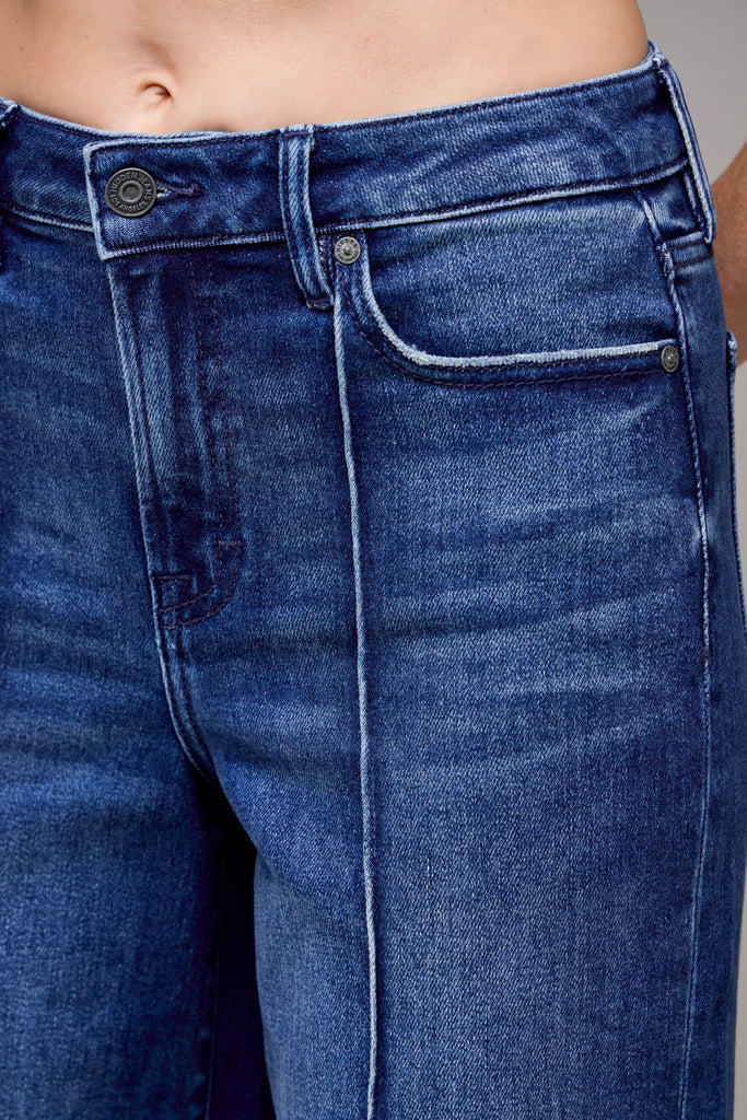 [NORI] Dark Wash Pintuck High Rise Wide Leg