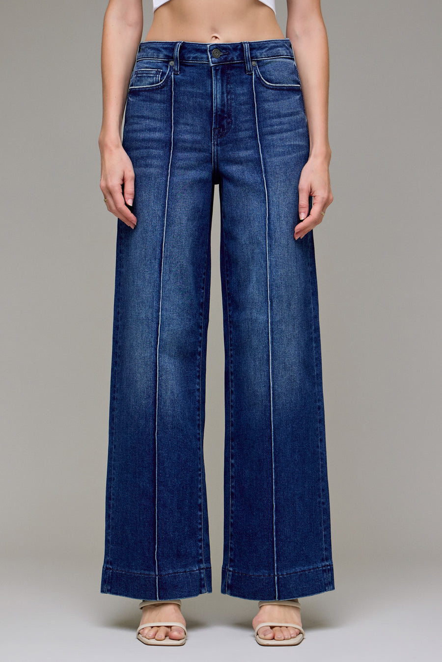 [NORI] Dark Wash Pintuck High Rise Wide Leg