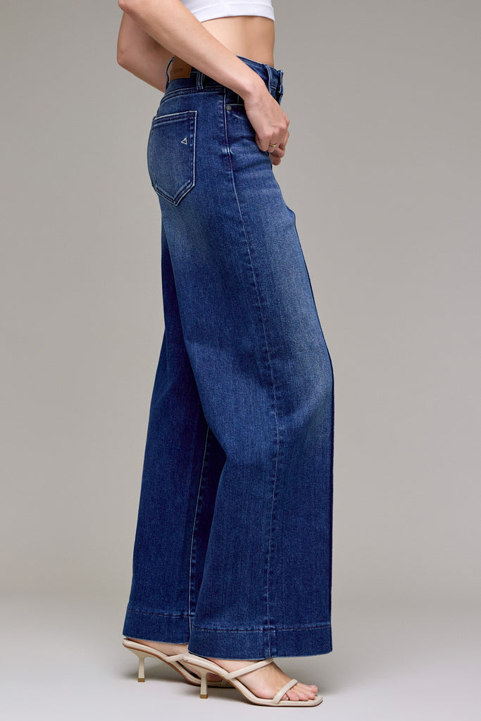 [NORI] Dark Wash Pintuck High Rise Wide Leg